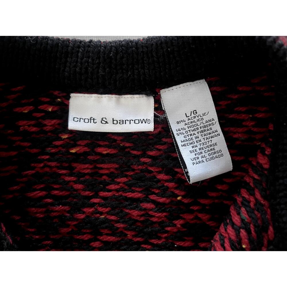 Croft & Barrow Sz L Fair Isle  Cardigan Sweater Red Wool Blend Nordic Apres Ski - Picture 12 of 13